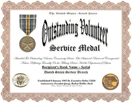 Outstanding Volunteer Service Medal and Display Recognition