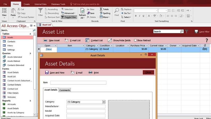 Microsoft Access Asset Tracking Management Database