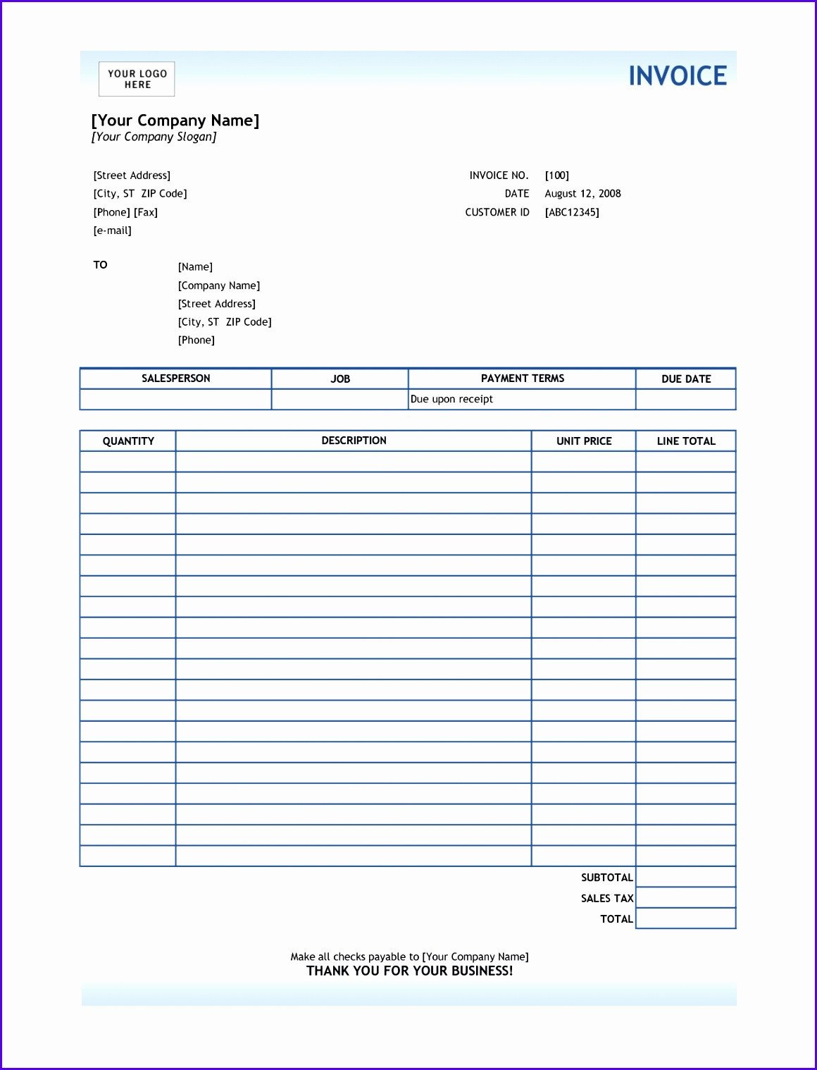 10 Microsoft Excel Invoice Template Free Download