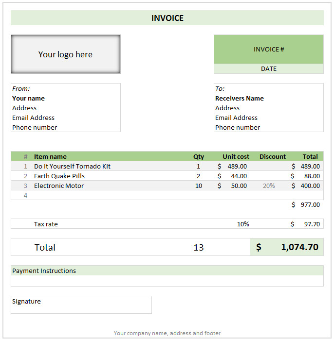 Free Invoice Template using Excel Download today