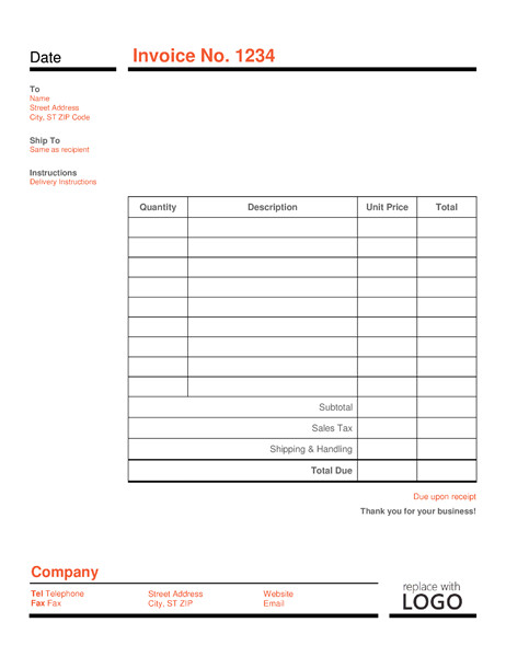 Business invoice Red and Black