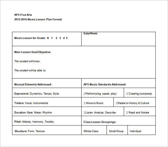 Music Lesson Plan Template 7 Free Word Excel PDF