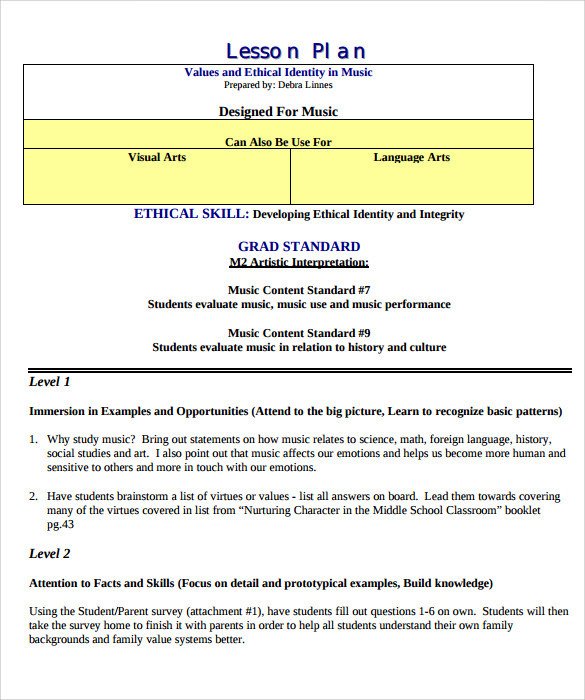Sample Music Lesson Plan 7 Documents In PDF PSD
