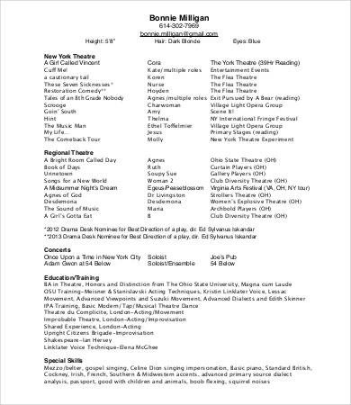 10 Theatre Resume Templates PDF DOC