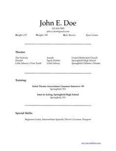 Musical Theatre Resume Template The General Format and