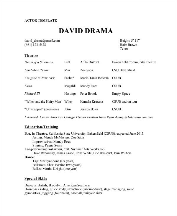 The General Format and Tips for the Theatre Resume Template