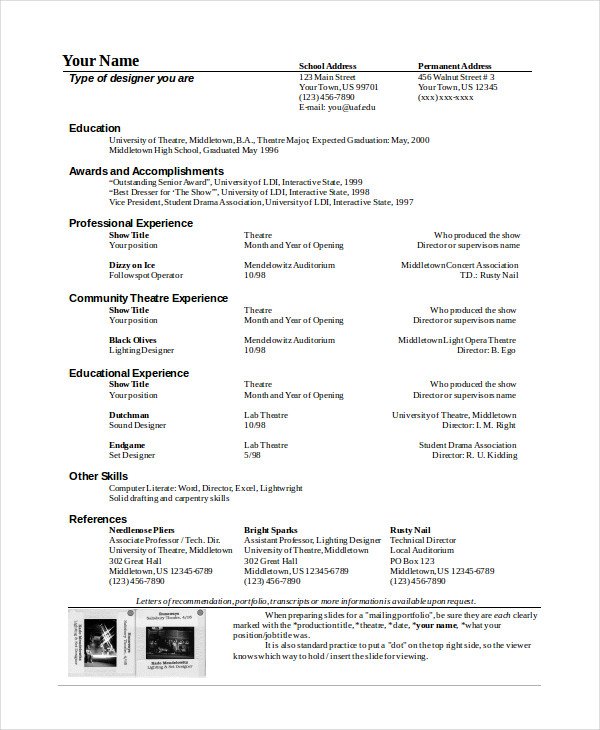 The General Format and Tips for the Theatre Resume Template