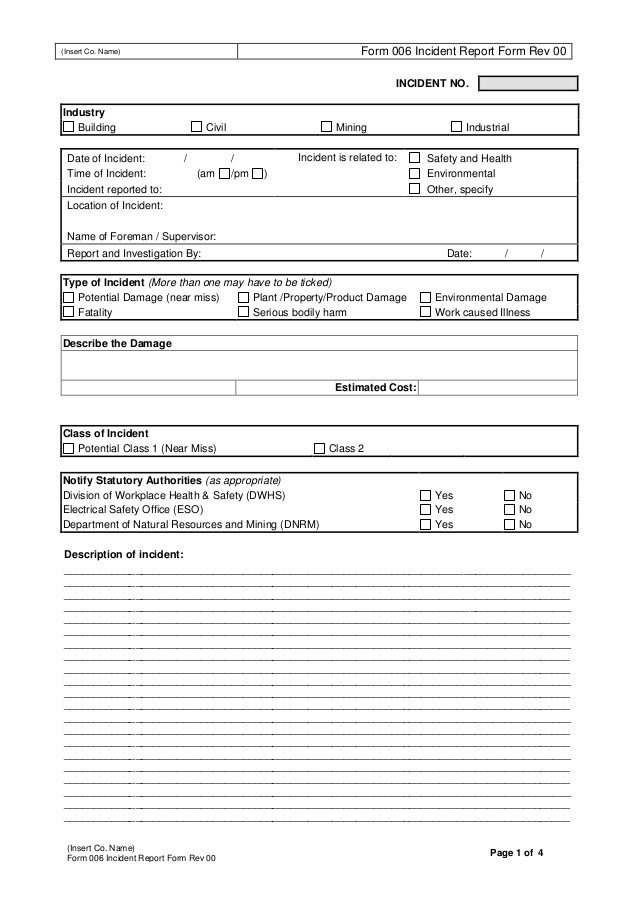 Form 006 Incident Report Form