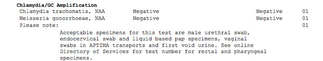 STD Testing Example Test Results