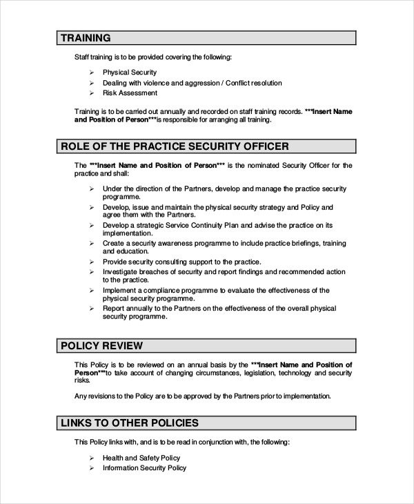 Security Policy Template 7 Free Word PDF Document
