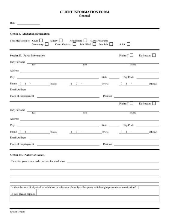 Real Estate New Client Information Form Template
