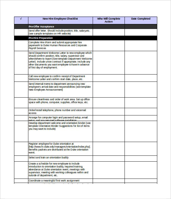 New Employee Orientation Checklist Excel