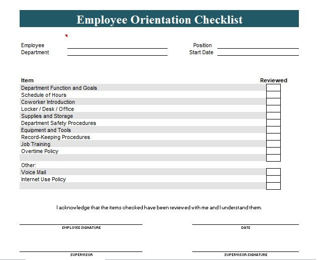 New Employee Orientation Checklist Template Excel And Word