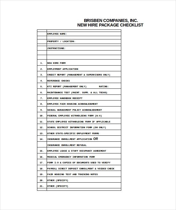 New Hire Checklist Template 18 Free Word Excel PDF