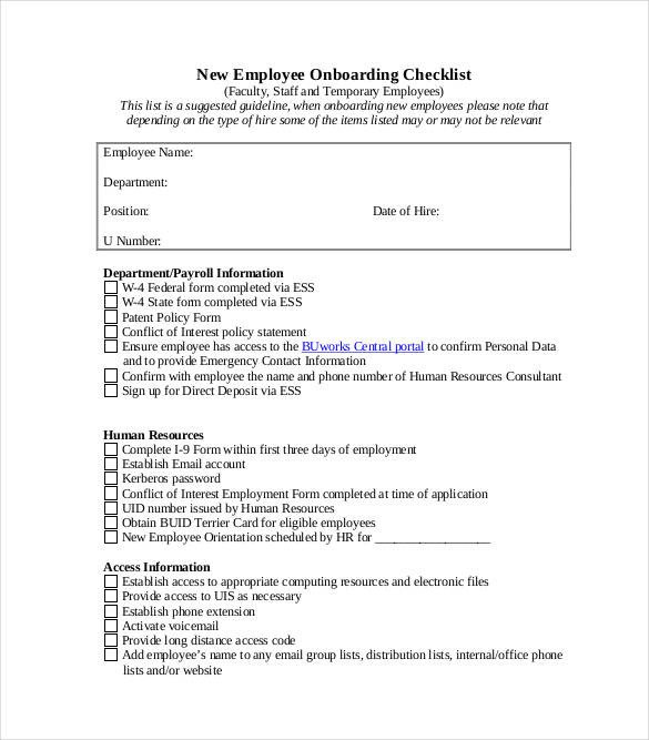 11 boarding Checklist Samples and Templates PDF Word