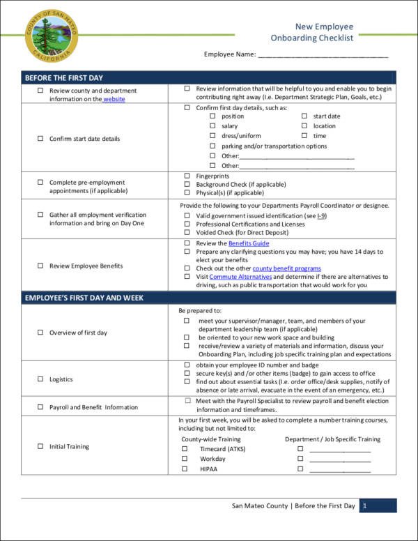 9 New Hire Checklist Samples & Templates Word Excel PDF