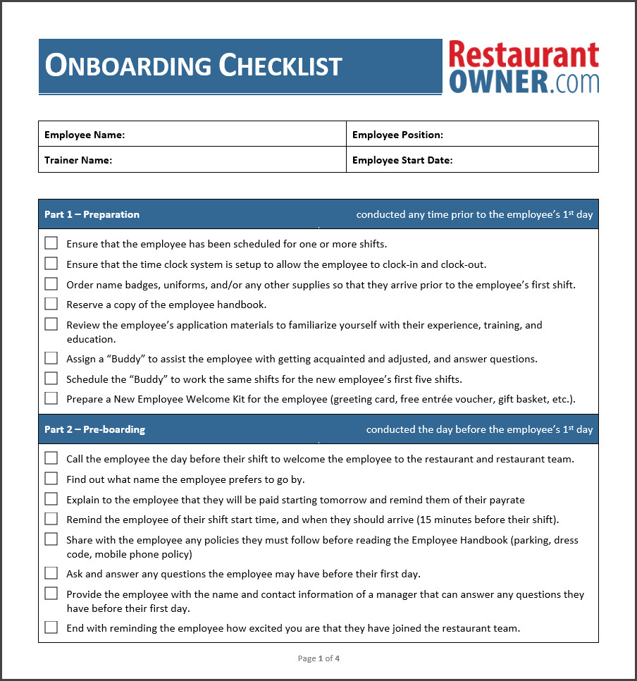 Employee boarding Checklist