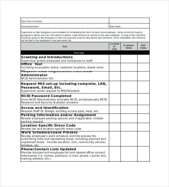 New Employee Orientation Checklist Excel Safety Sample