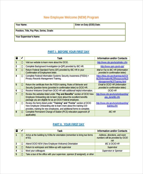 Sample New Employee Checklist 20 Free Documents