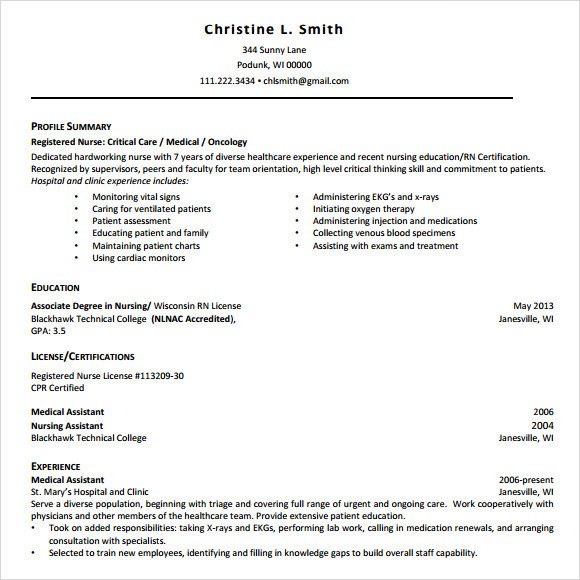 Nursing Resume 8 Free Samples Resumes Format