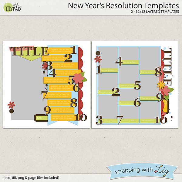 Digital Scrapbook Template New Years Resolutions