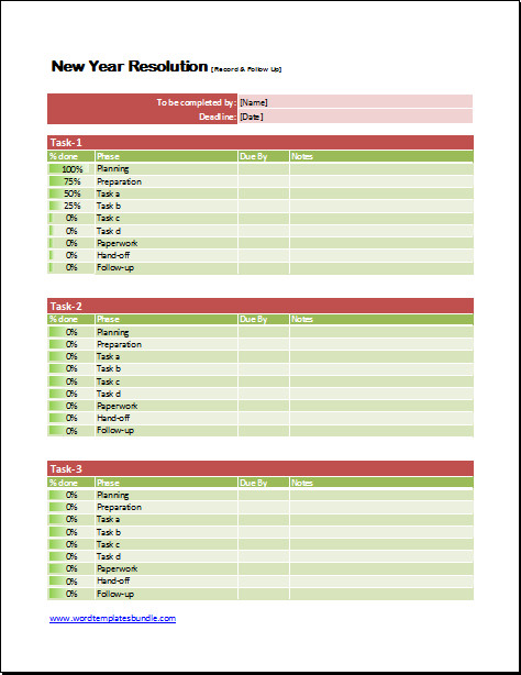 New Year Resolution Template EXCEL