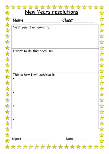 new years resolution and action plan worksheet by miss