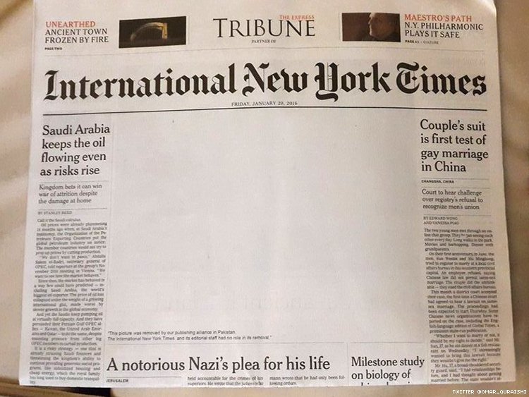 Pakistan Paper Censors Gay Kiss on Front Page of New York