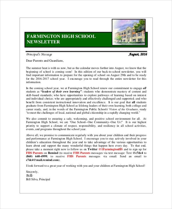 Sample School Newsletter 7 Documents in PDF Word