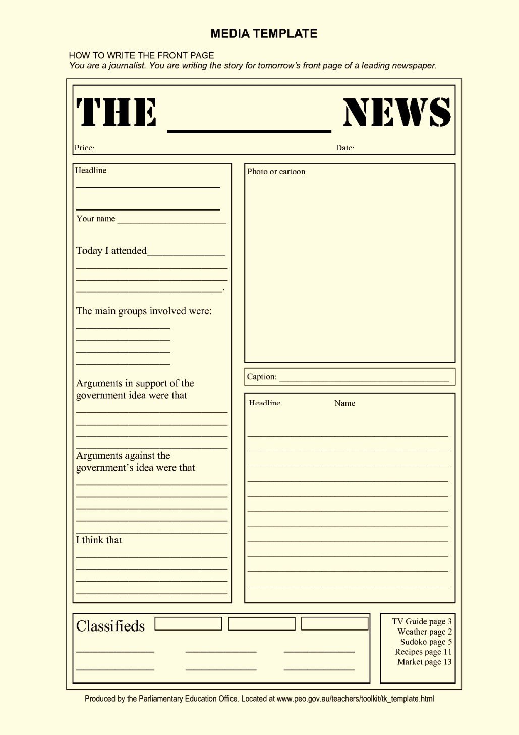 Blank Newspaper Article Template For Kids Template