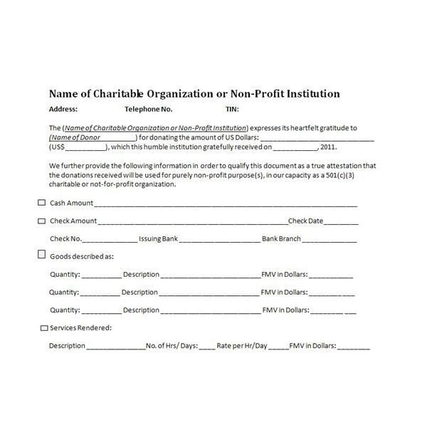 charitable donation receipt sample