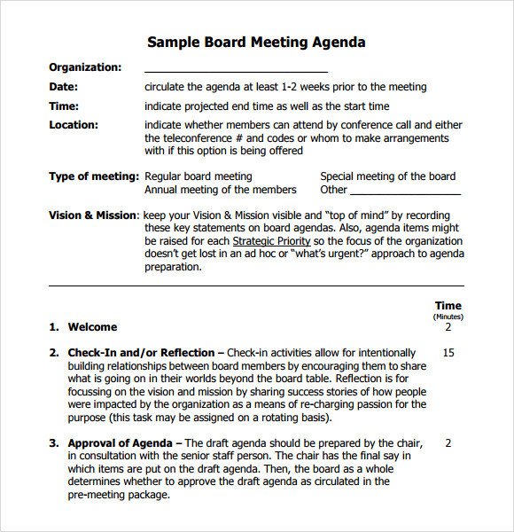 Board Meeting Agenda 11 Free Samples Examples Format