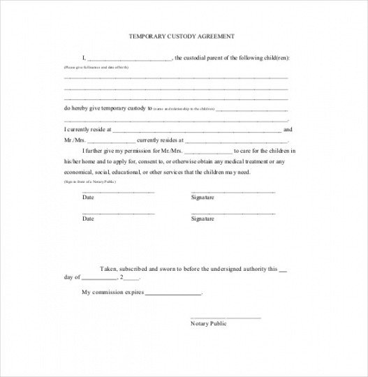 Notarized Child Custody Agreement Sample