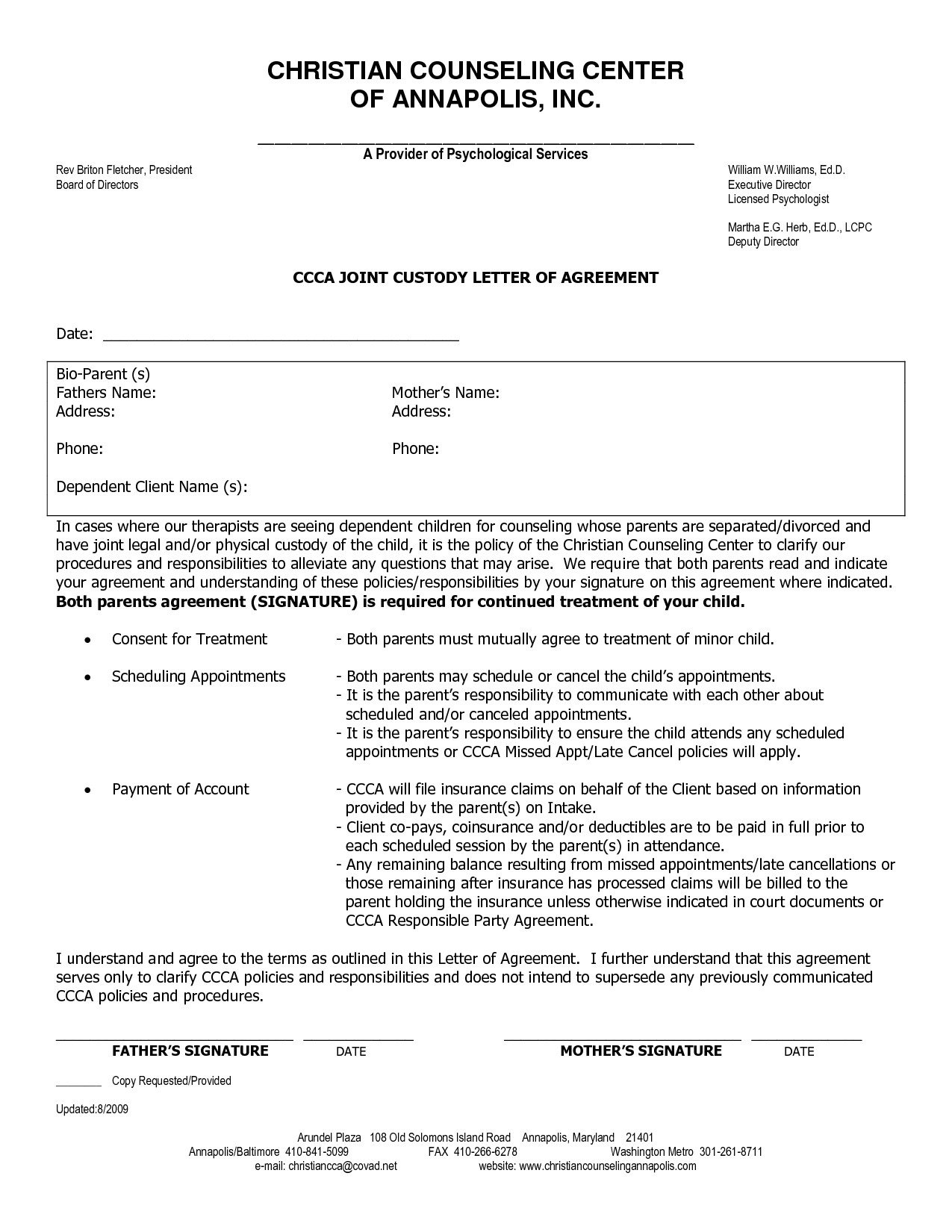 Notarized Custody Agreement Letter Good Printable