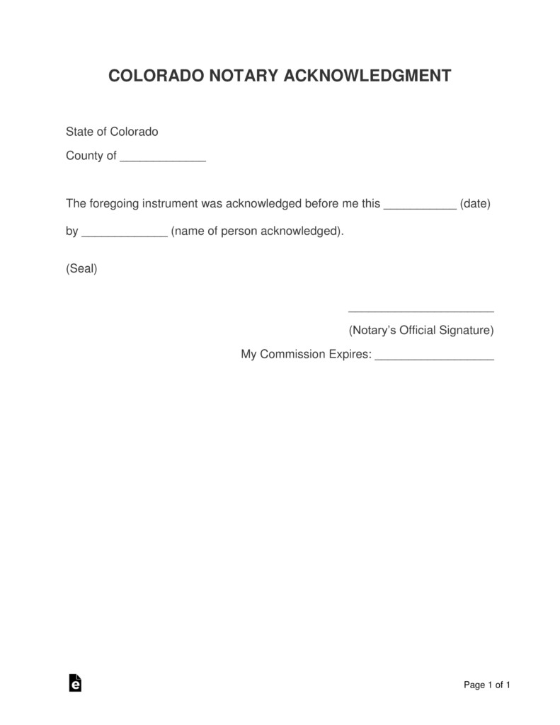 Free Colorado Notary Acknowledgment Form PDF