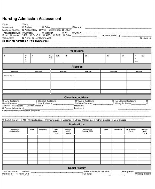 Nursing Assessment Form Sample 9 Examples in Word PDF