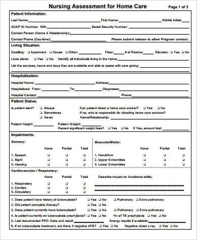 Physical Assessment Form Sample 9 Examples in Word PDF