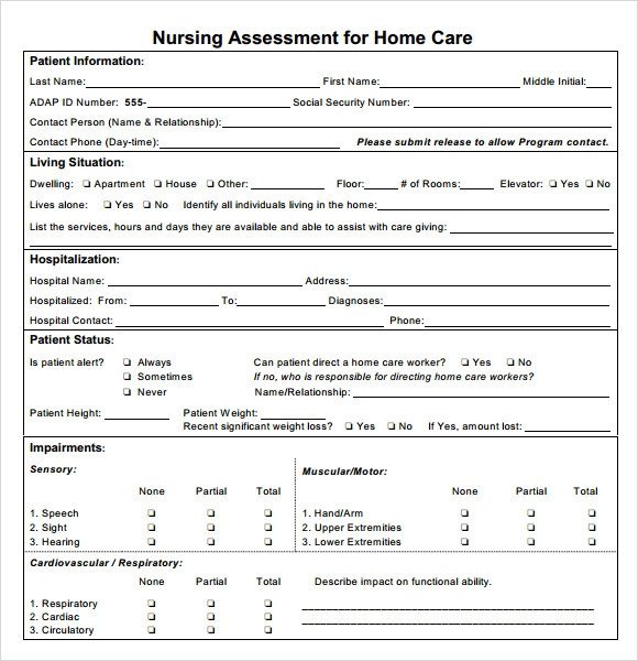 Sample Nursing Assessment – 6 Documents in PDF Word
