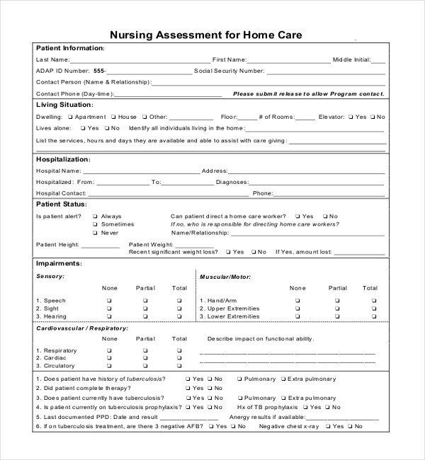 Sample Nursing Assessment Forms 7 Free Documents in PDF