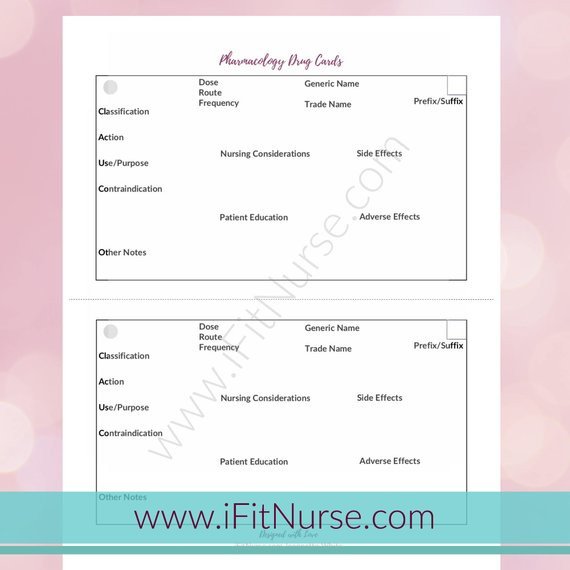 Pharmacology Drug Card Template Products