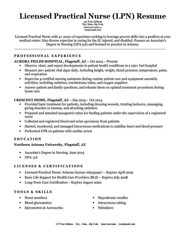 Licensed Practical Nurse LPN Resume Sample & Writing