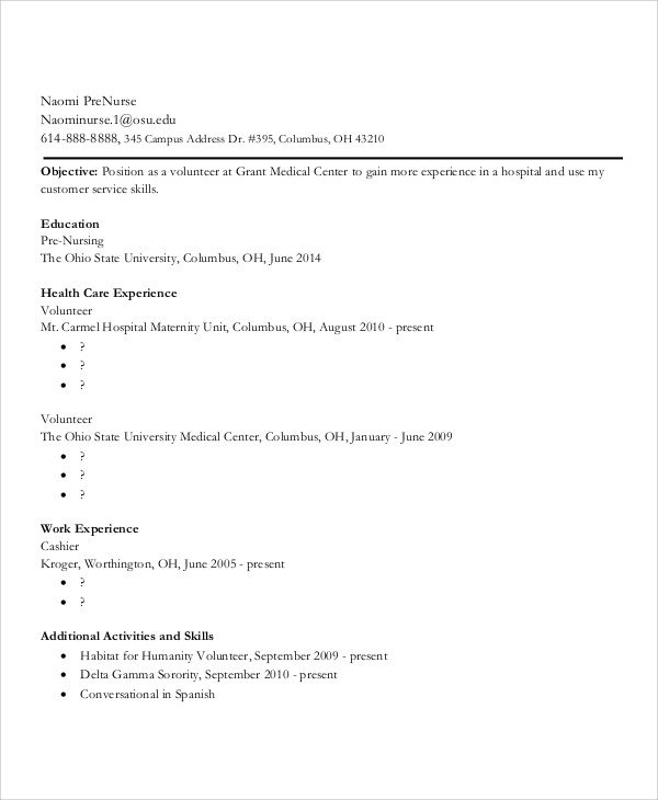 Sample Nursing Student Resume 8 Examples in Word PDF