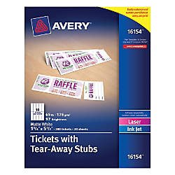 Avery Printable Tickets White 200 Pk fice Depot