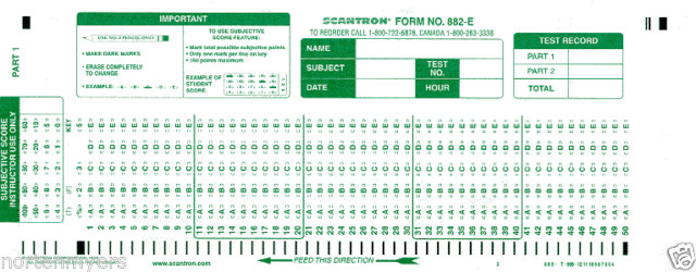 Genuine Scantron 882 e Scantrons in Quantities of 15 or