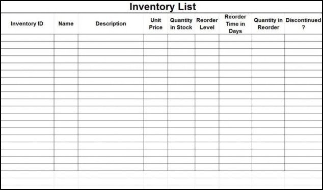 Supplies Inventory Spreadsheet
