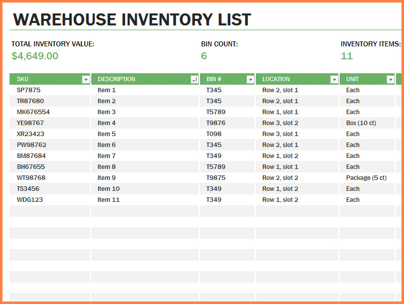 10 office supply spreadsheet