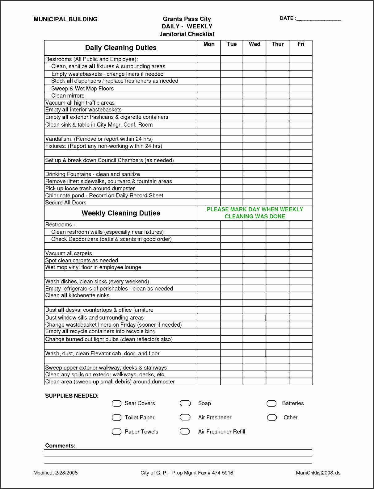 6 fice Supply Checklist Template Excel