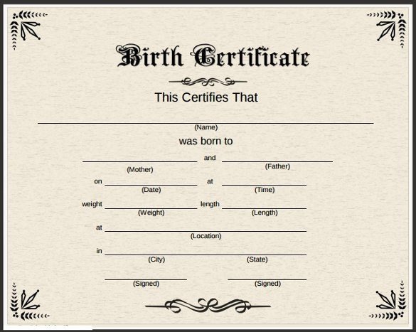 Blank Birth Certificate