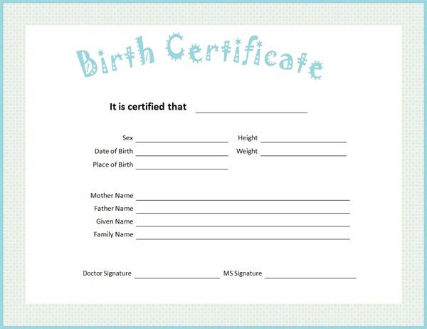 Download Birth Certificate Template Fillable PDF