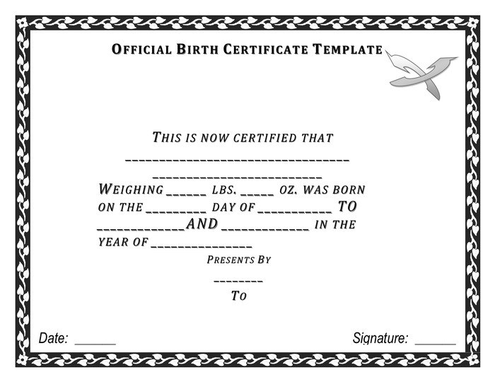 ficial birth certificate template in Word and Pdf formats
